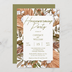 Invitation Boho Floral Coton Grasses Fête de réchauffement