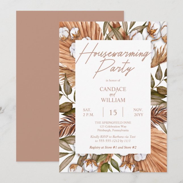 Invitation Boho Floral Coton | Soirée de réchauffement climat (Devant / Derrière)