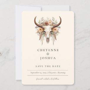 Invitation Boho Floral Cow Skull Western QRcode Enregistrer l