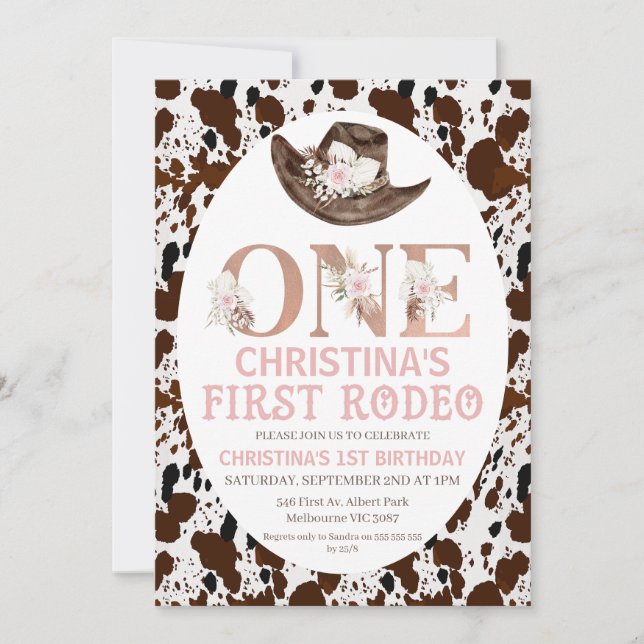 Invitation Boho Floral Cowgirl Casquette premier rodéo Annive (Devant)