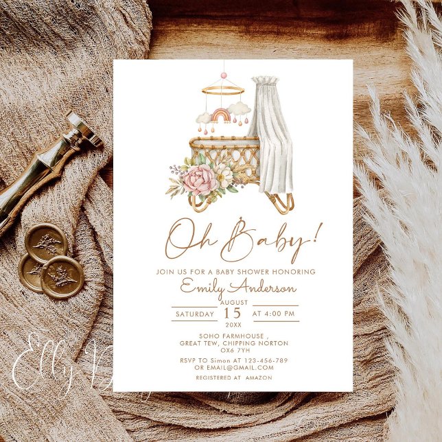 Invitation Boho Floral Crib Bassinet Nursery Baby shower (Créateur téléchargé)
