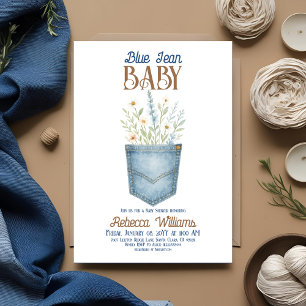 Invitation Boho Floral Denim Boy Blue Jean Baby shower