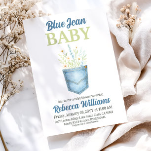 Invitation Boho Floral Denim Pocket Blue Jean Baby shower