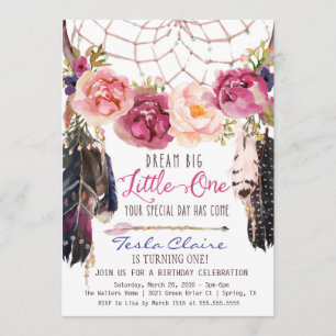Invitation Boho Floral Dreamcatcher Watercolor Premier annive