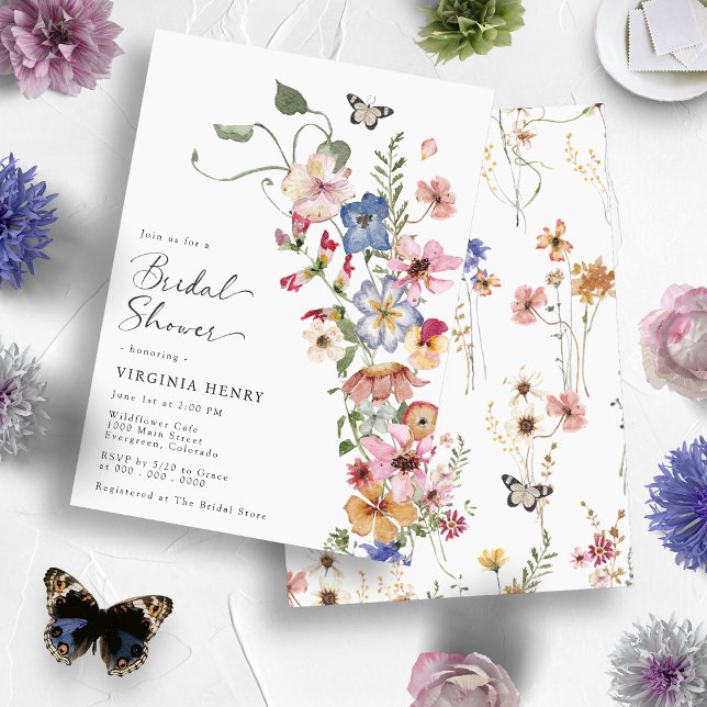 Invitation Boho Floral Élégant Baby Shower de Mariée (Colorful Butterful Wildflower Boho Floral Elegant Bridal Shower Invitation
)