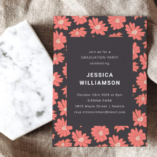 Invitation Boho Floral Elegant Black Red Graduation Party