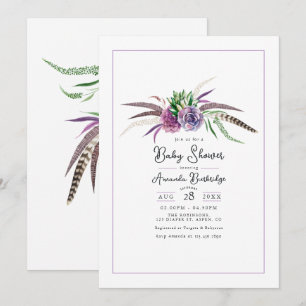 Invitation Boho Floral et Baby shower de plume