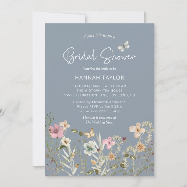 Invitation Boho Floral Fleur sauvage Dusty Fête des mariées b (Devant)