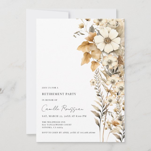 Invitation Boho Floral Fleur sauvage Retraite Party (Devant)