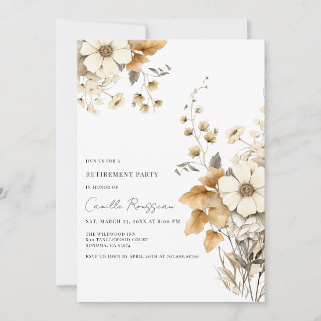 Invitation Boho Floral Fleur sauvage Retraite Party (Devant)