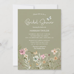 Invitation Boho Floral Fleur sauvage Sage Green Fête des mari