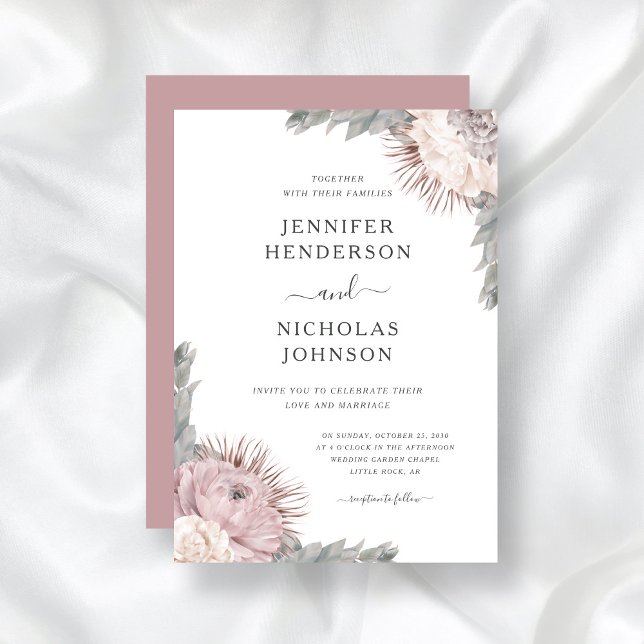 Invitation Boho Floral Fleurs séchées Dusty Rose Mariage (Créateur téléchargé)