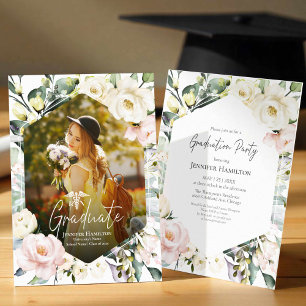 Invitation Boho Floral Frame Photo Médicale Graduation Party