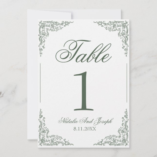 Invitation Boho Floral Green Botanical Wedding Table Number (Devant)
