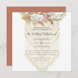 Invitation BOHO Floral Greenery Pampas Grass Blush Mariage