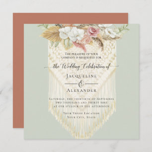 Invitation BOHO Floral Greenery Pampas Grass Mariage Macrame