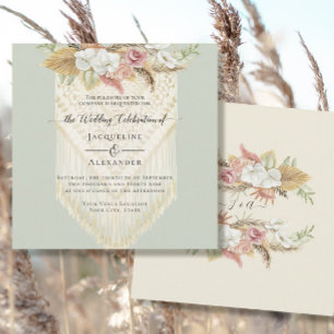 Invitation BOHO Floral Greenery Pampas Grass Mint Mariage