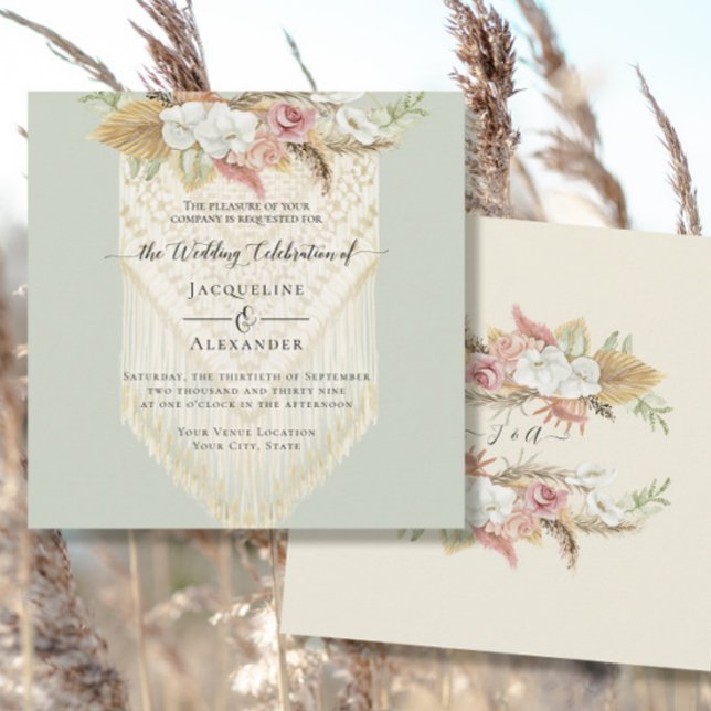 Invitation BOHO Floral Greenery Pampas Grass Mint Mariage (Créateur téléchargé)