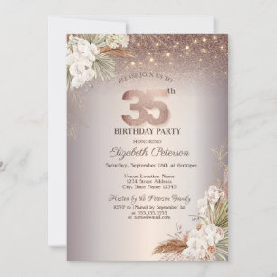 Invitation Boho Floral, Guirlande Lumineuse Pailletée 35e Ann