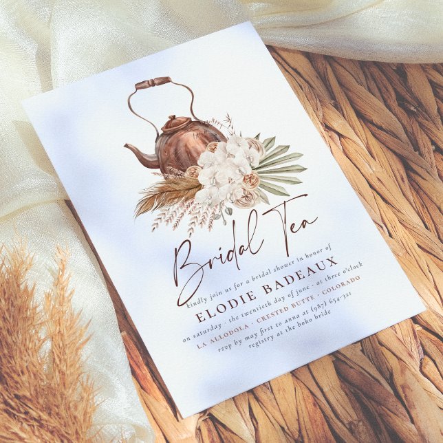 Invitation Boho Floral Herbe de Pampas Moderne Thé Mariage Do (Créateur téléchargé)