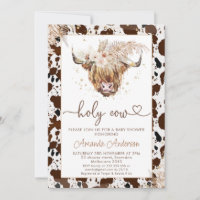 Boho Floral Highland Cow Heart Baby shower texte