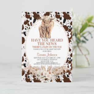 Invitation Boho Floral Highland Vache Baby shower de veau