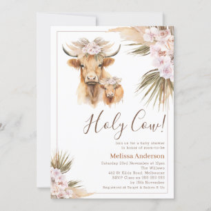 Invitation Boho Floral Highland Vache Baby shower de veau