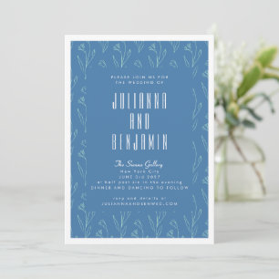 Invitation Boho Floral Line Art Dessin Mariage bleu