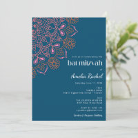 Boho Floral Mandala Turquoise Bat mitzvah bleu