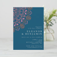 Boho Floral Mandala Turquoise Bleu Élégant Mariage