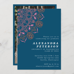 Invitation Boho Floral Mandala Turquoise Blue Graduation Part