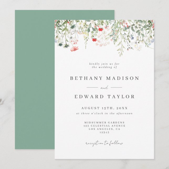 Invitation Boho Floral Mariage (Devant / Derrière)