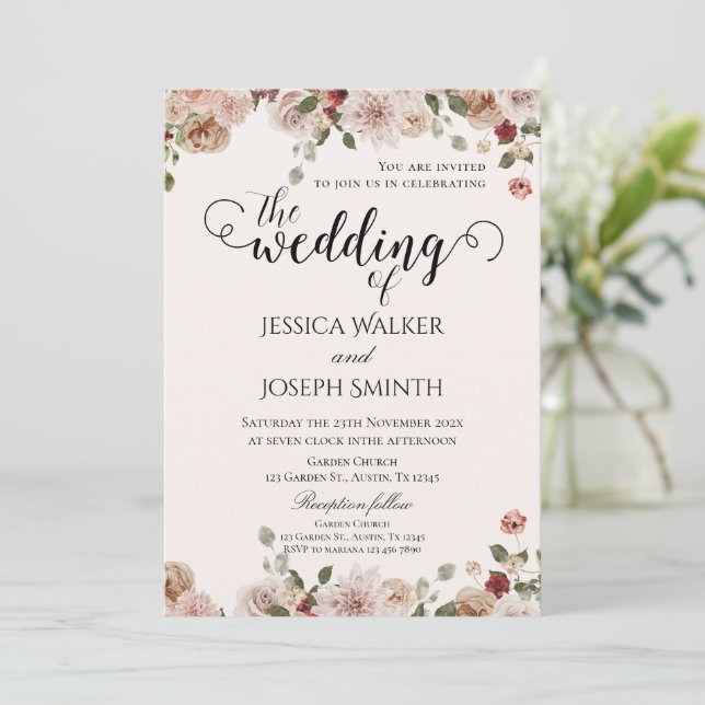 Invitation Boho Floral Mariage (Debout devant)