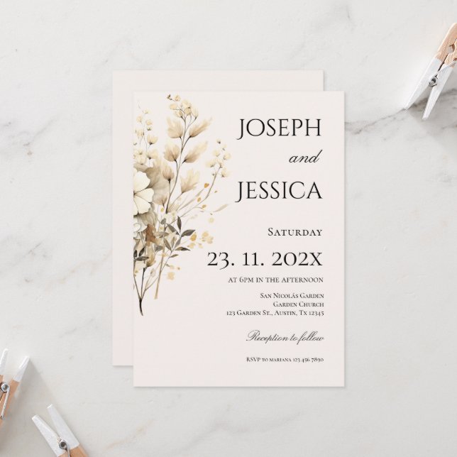 Invitation Boho Floral Mariage (Devant/Arrière en situation)