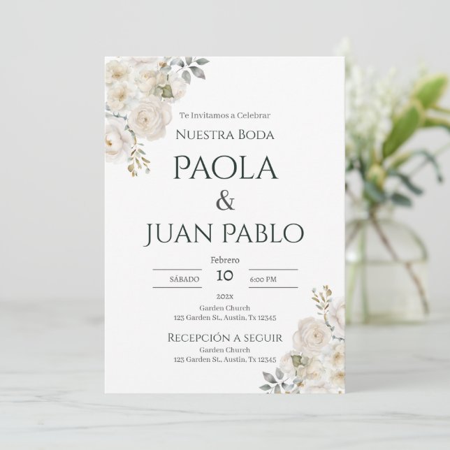Invitation Boho Floral Mariage (Debout devant)