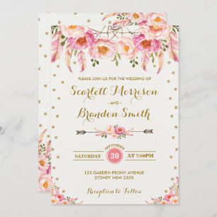 Invitation Boho Floral Mariage / Chic Blush Gold Floral