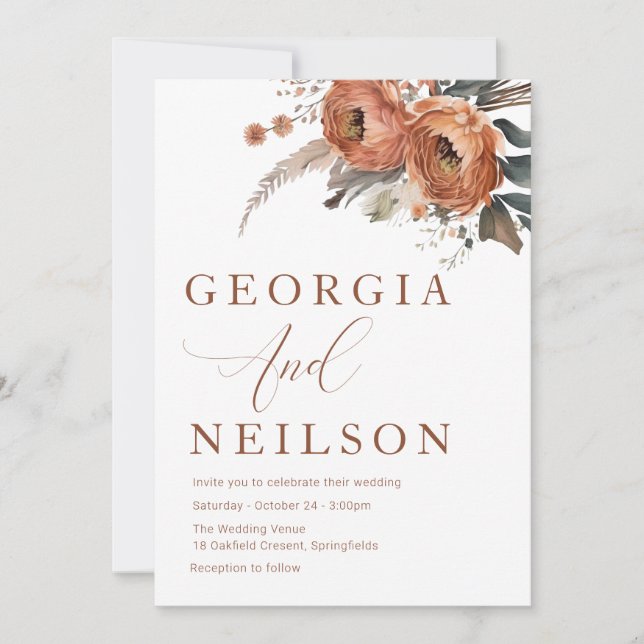 Invitation Boho Floral Mariage de automne (Devant)