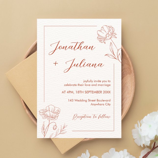 Invitation Boho Floral Mariage en terre cuite (Boho Floral Terracotta Wedding Invitation)