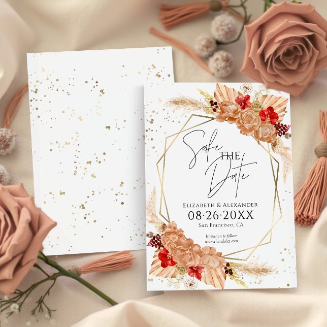 Invitation Boho Floral | Mariage en terre cuite Enregistrer l (Créateur téléchargé)