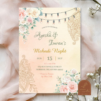 Invitation Boho Floral Mehndi, Haldi, Sangeet, Cérémonie de R