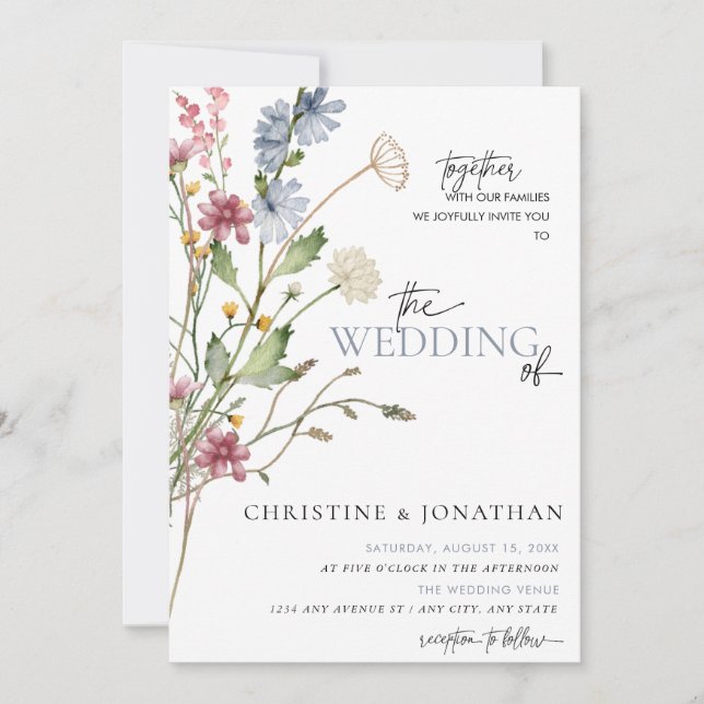 Invitation Boho floral moderne | MARIAGE FLEUR SAUVAGE (Devant)