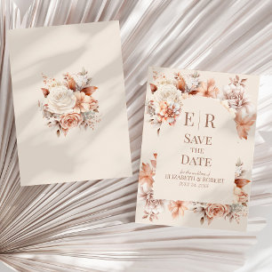 Invitation Boho Floral Mousse Monogramme Mariage Enregistrer 