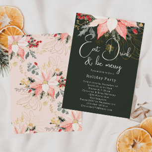 Invitation Boho Floral Noël Mangez Boire et Soyez Joyeux Fête