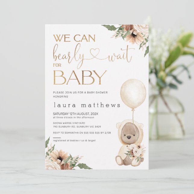 Invitation Boho Floral Nous Pouvons Presque Attendre Baby sho (Debout devant)