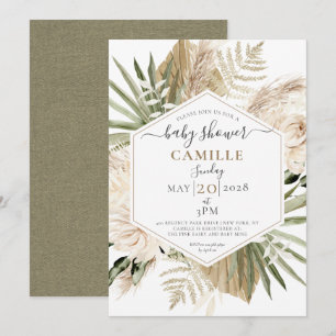 Invitation Boho Floral Palmetto Baby shower Feuille d'eucalyp