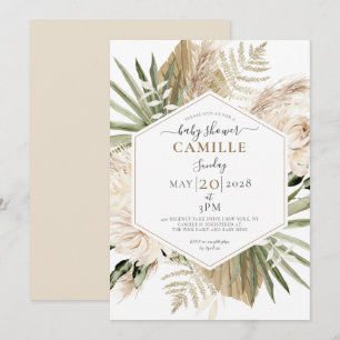 Invitation Boho Floral Palmetto Feuille Baby shower Eucalyptu