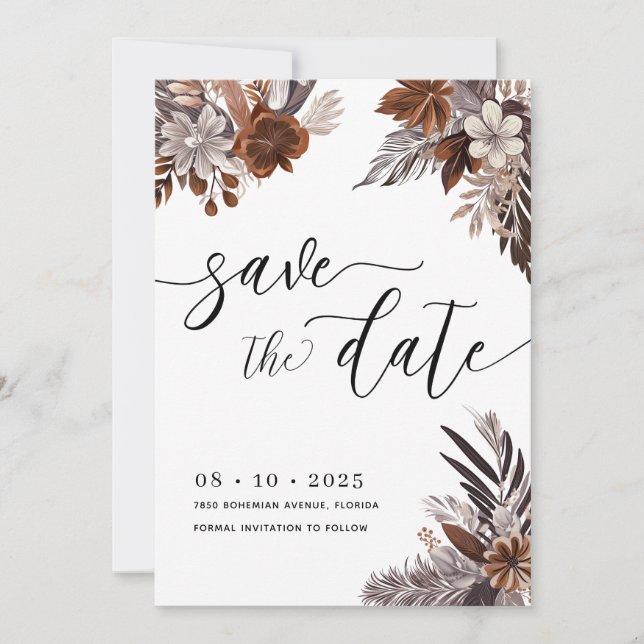 Invitation Boho Floral Pampas Enregistrer La Date (Devant)