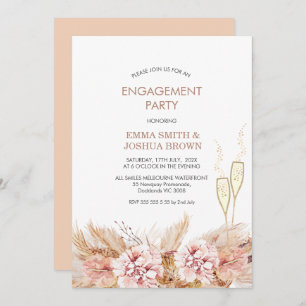 Invitation Boho Floral Pampas Fiançailles 