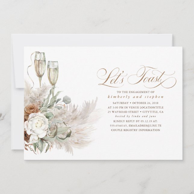 Invitation Boho Floral Pampas Grass Green Party (Devant)