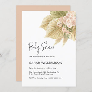 Invitation Boho Floral Pampas Grass Palm Blush Baby shower